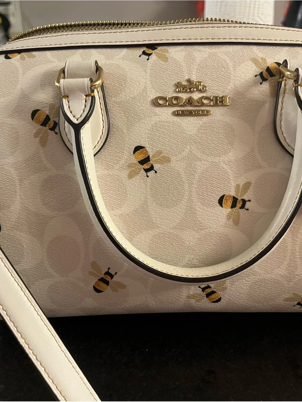 Coach White Bee Print Satchel with Matching Wallet